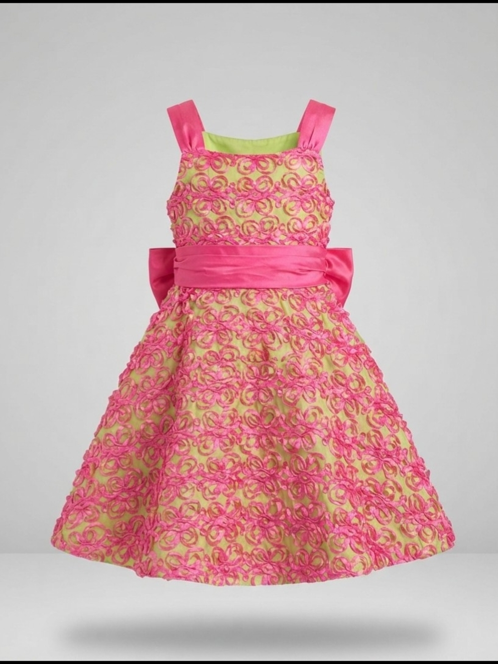 Rare Editions Vintage Y2K Lime Green & Pink Bow Party Dress - Picture 1 of 10